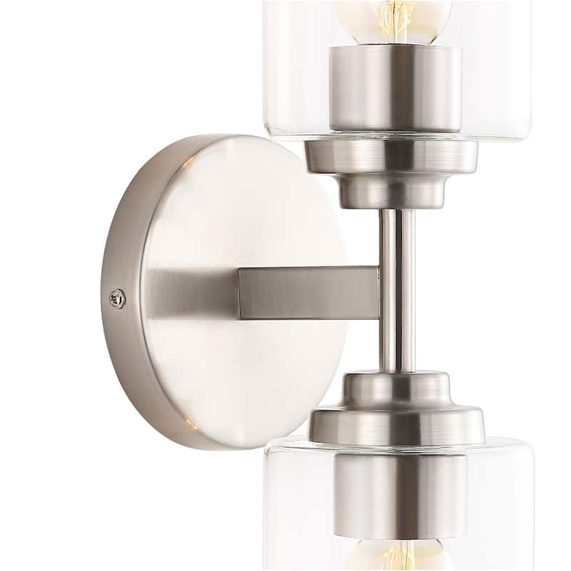 Giles 16" 2-Light Farmhouse Industrial Iron Cylinder LED Sconce, Oil Rubbed Bronze/Clear by JONATHAN Y - One
