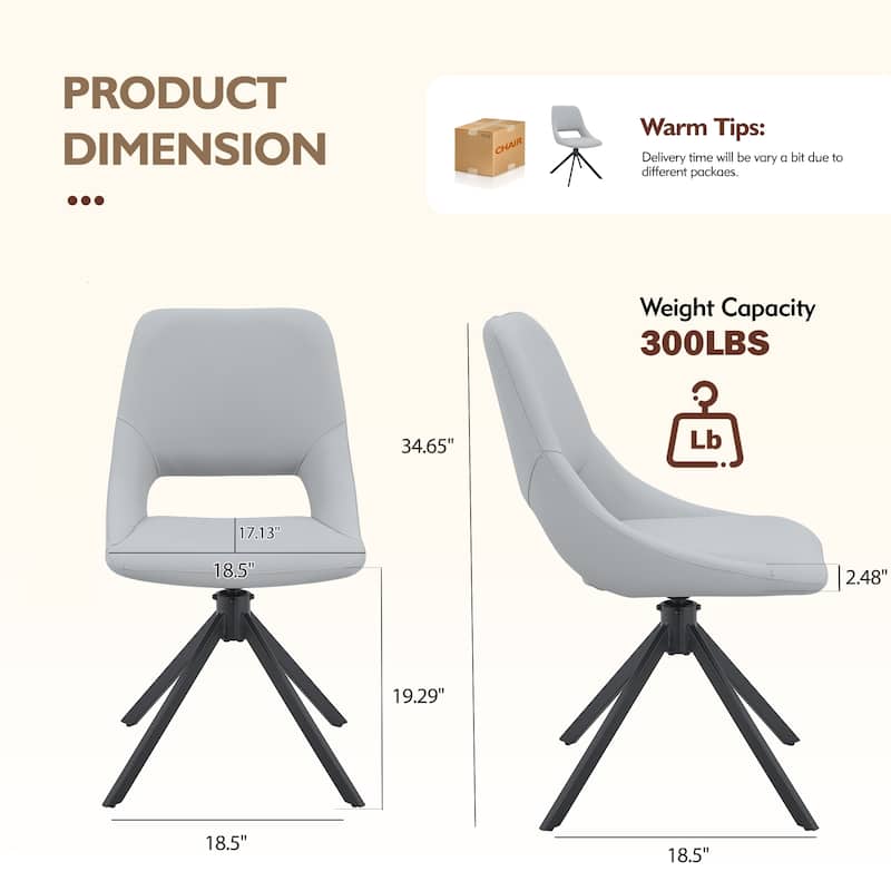 Comfortable Swivel Dining Chairs Set of 2, Metal Kitchen Chairs with GoldMesh Scratch-Resistant Leather and High Back