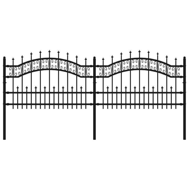 vidaXL Garden Fence with Spear Top Black 94.5"x29.5" Powder-coated Steel - 240 x 115 cm/ 1