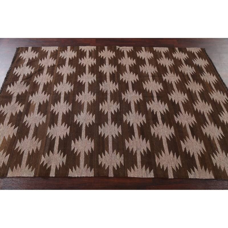 Natural Dye Tribal Geometric Kilim Oriental Area Rug Wool Hand-woven - 4'9" x 6'11"