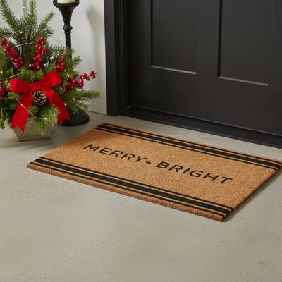 HomeRoots 24" X 36" Brown And Black Christmas Merry and Bright Outdoor Coir Door Mat - 24.00' X '36.00