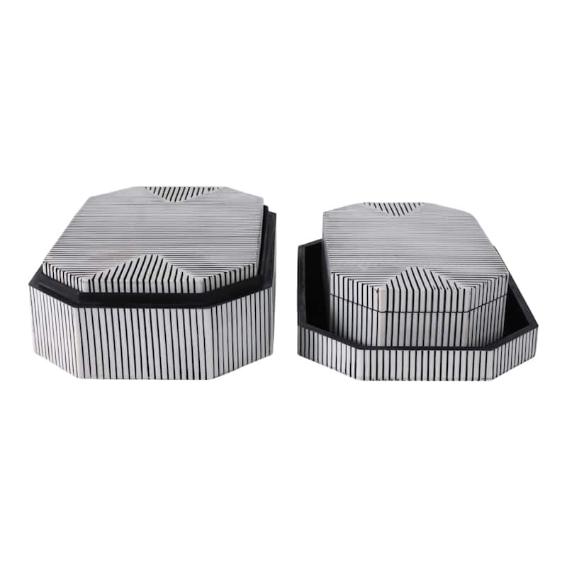Resin Wood Decorative Box Striped Home Office (Set of 3) - 3/4" Black - 12" x 8" x 4"
