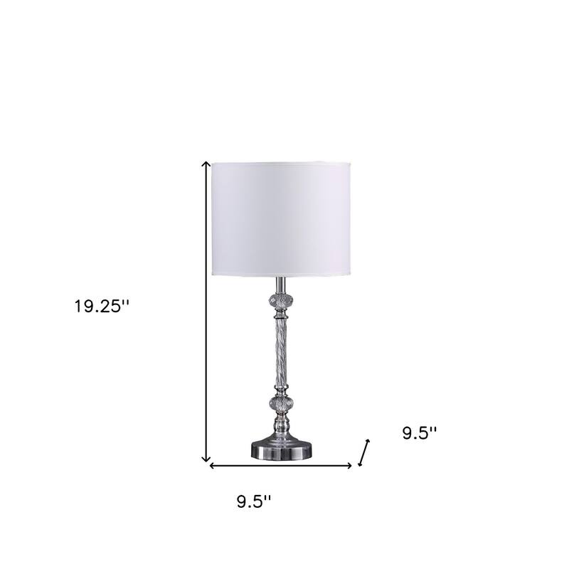Modern Glam Silver and Crystal Table Lamp with White Cotton Shade - 9.50" x 9.50" x 19.25"