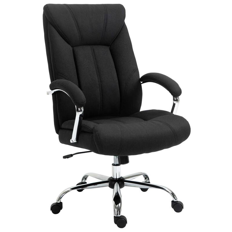 Ergonomic High Back Computer Chair with Adjustable Height, Lumbar Support, and Soft Linen Upholstery for Home Office - Black