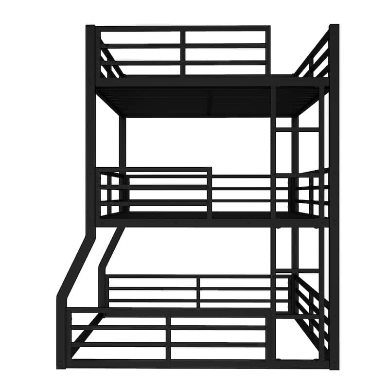 Metal Triple Bunk Bed Frame, Heavy Duty Metal Bunk Bed Frame, Floor Triple Bunk Bed with Safety Guardrails
