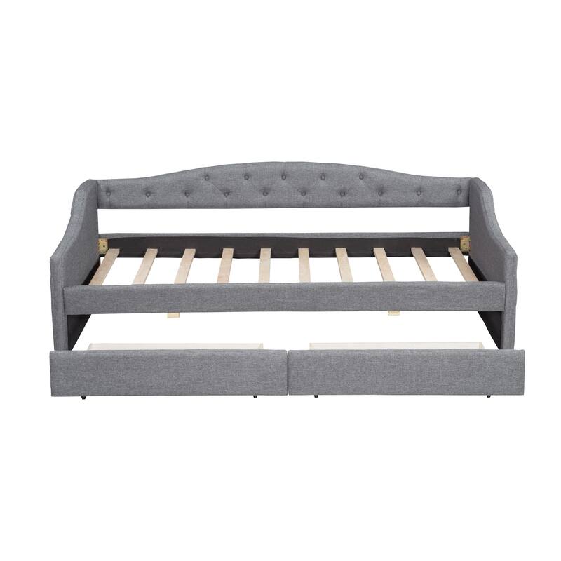 Upholstered Twin XL Size Daybed with LED Belt and 2 Drawers, Gray