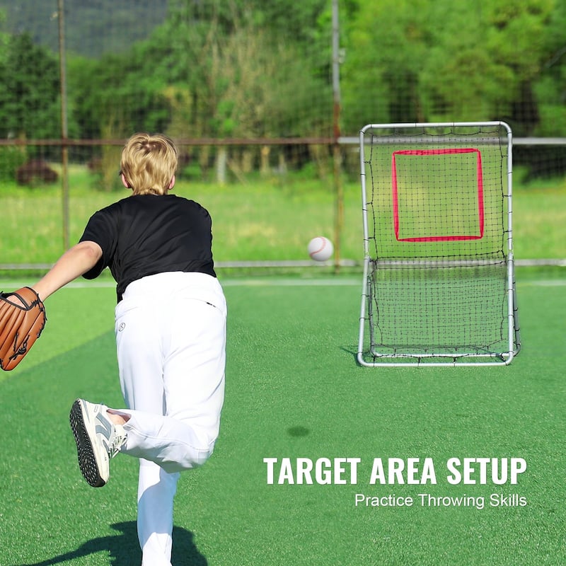 3.5 x 6 Feet Black Baseball and Softball Rebounder Netting with White Steel Frame and 5 Adjustable Angles