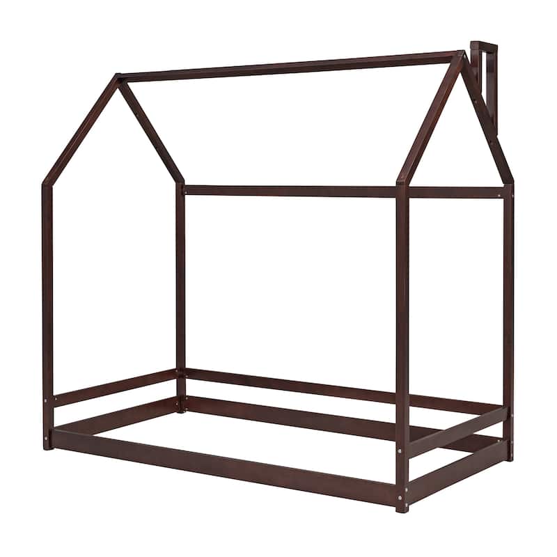Twin/Full Size Wooden House Bed for Kids, Semi-Enclosed Playhouse Design with Roof, Perfect for Bedroom Fun and Sleep