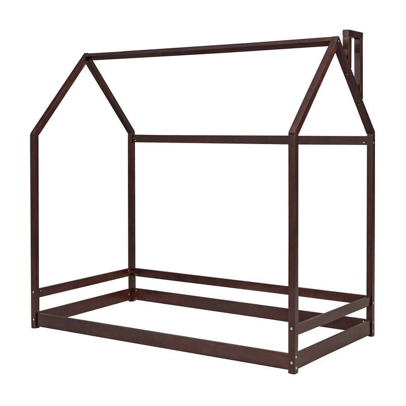 Twin House Bed with Roof - Sturdy Pine Frame for Kids Play and Sleep