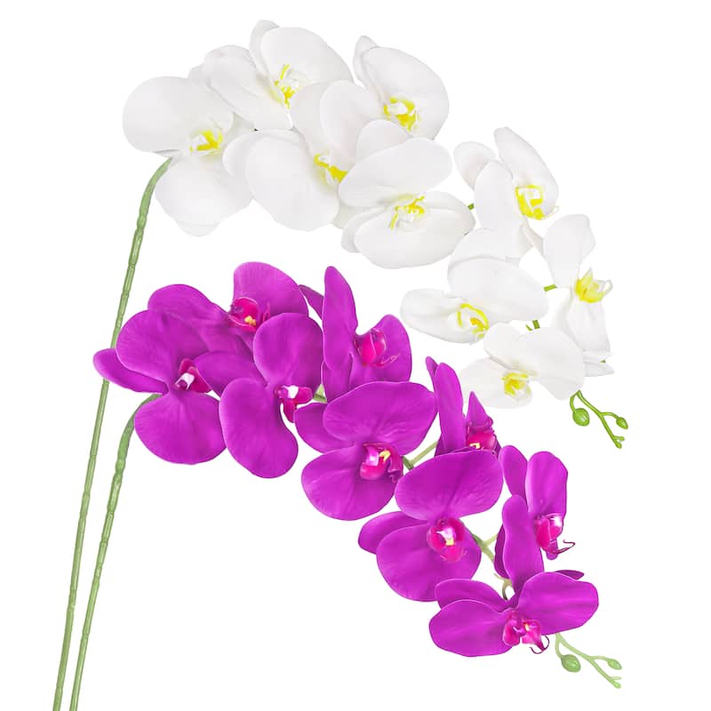 Set of 3 Natural Touch White Artificial Phalaenopsis Orchid Flower Stem Spray 40in - 40" L x 6" W x 4" DP