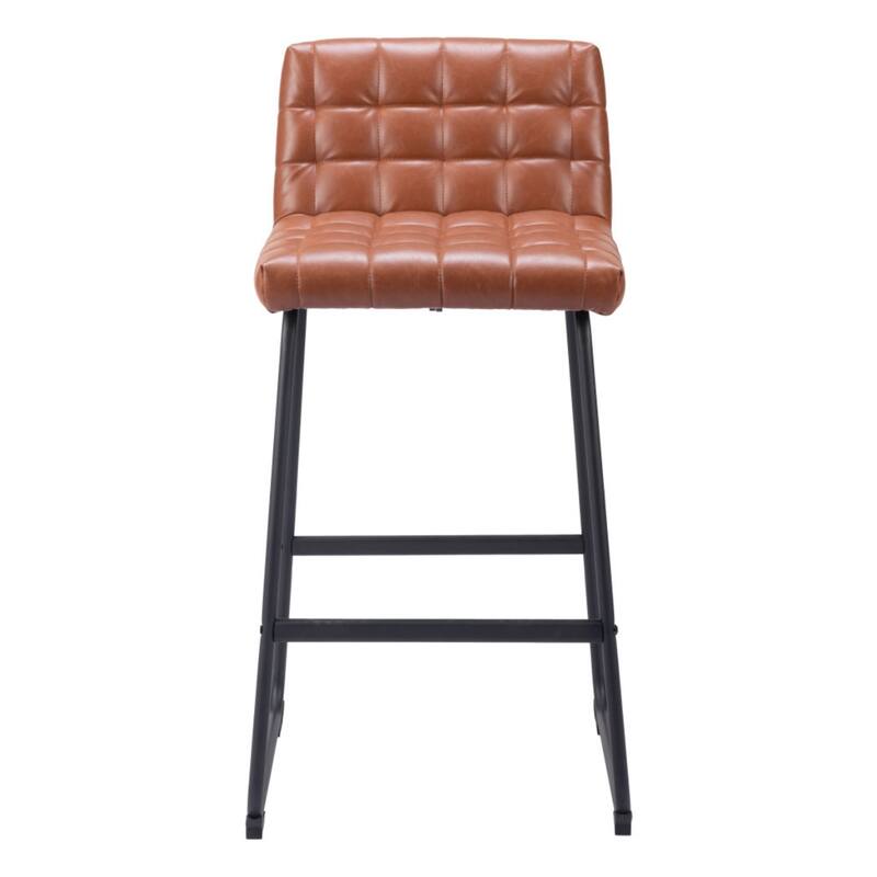 Set of 2 Armless Faux Leather Bar Stools with Tufted Seat and Sled Base for Living Room or Kitchen Island