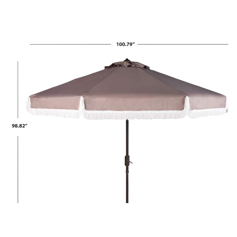 SAFAVIEH Ronette Fringe 9 Ft Crank Outdoor Umbrella