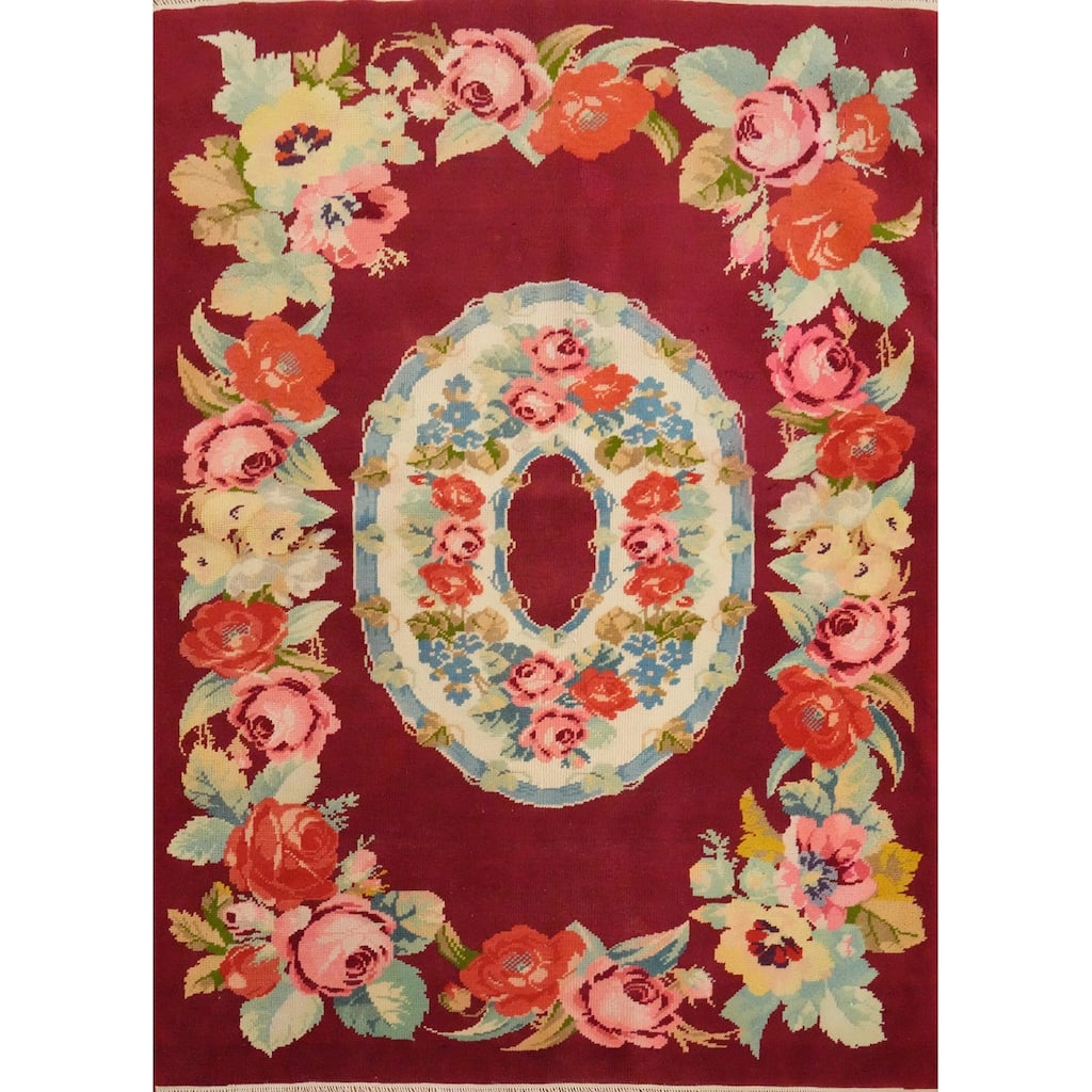 Hand Knotted Oriental 100% Wool Carpet Traditional Floral Red Karabagh Area Rug - 3' 3'' X 2' 6''