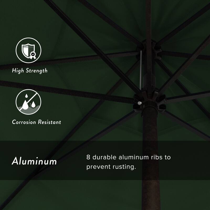 California Umbrella 9' Round Crank Lift Auto Tilt 8 Rib Aluminum Patio Umbrella, Bronze Finish, Pacifica Pacific Blue Fabric