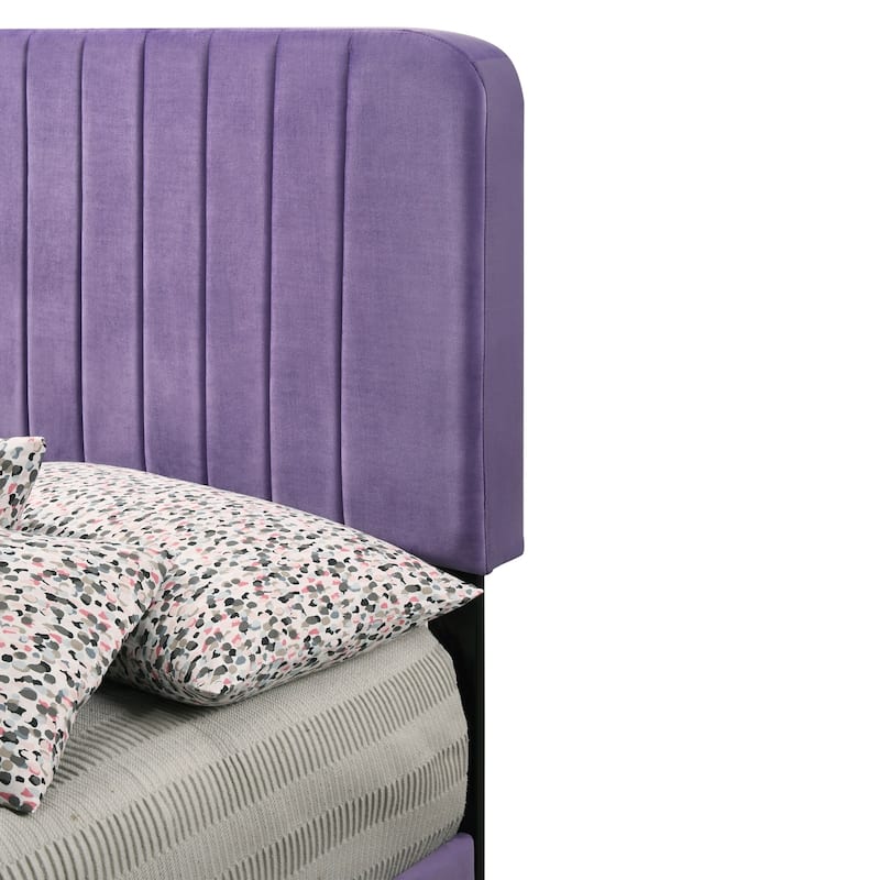 Velvet Channel Tufted Upholstered Twin Panel Bed - 81" - Purple