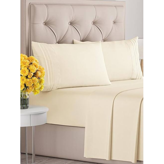 CGK Linens 4 Piece Solid Microfiber Deep Pocket Soft Bed Sheet Set