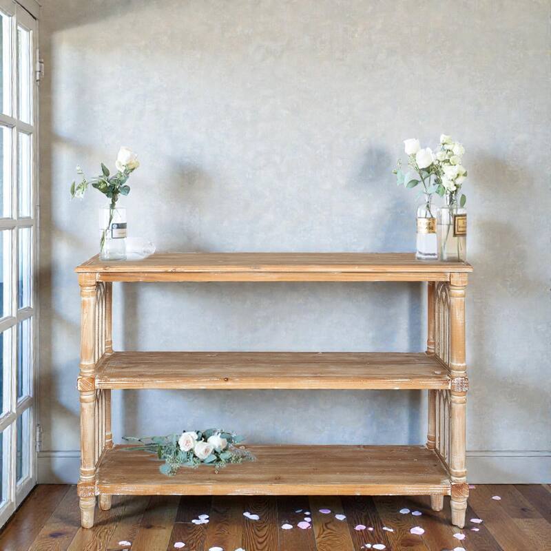 47" Rustic 3-Tier Console Table with Gothic Arched Details, Wooden Entryway Table for Hallway & Living Room