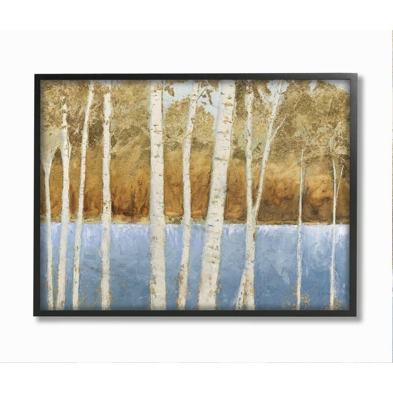 Stupell Birch Tree Lake Landscape Blue Gold Nature Painting Framed Wall Art