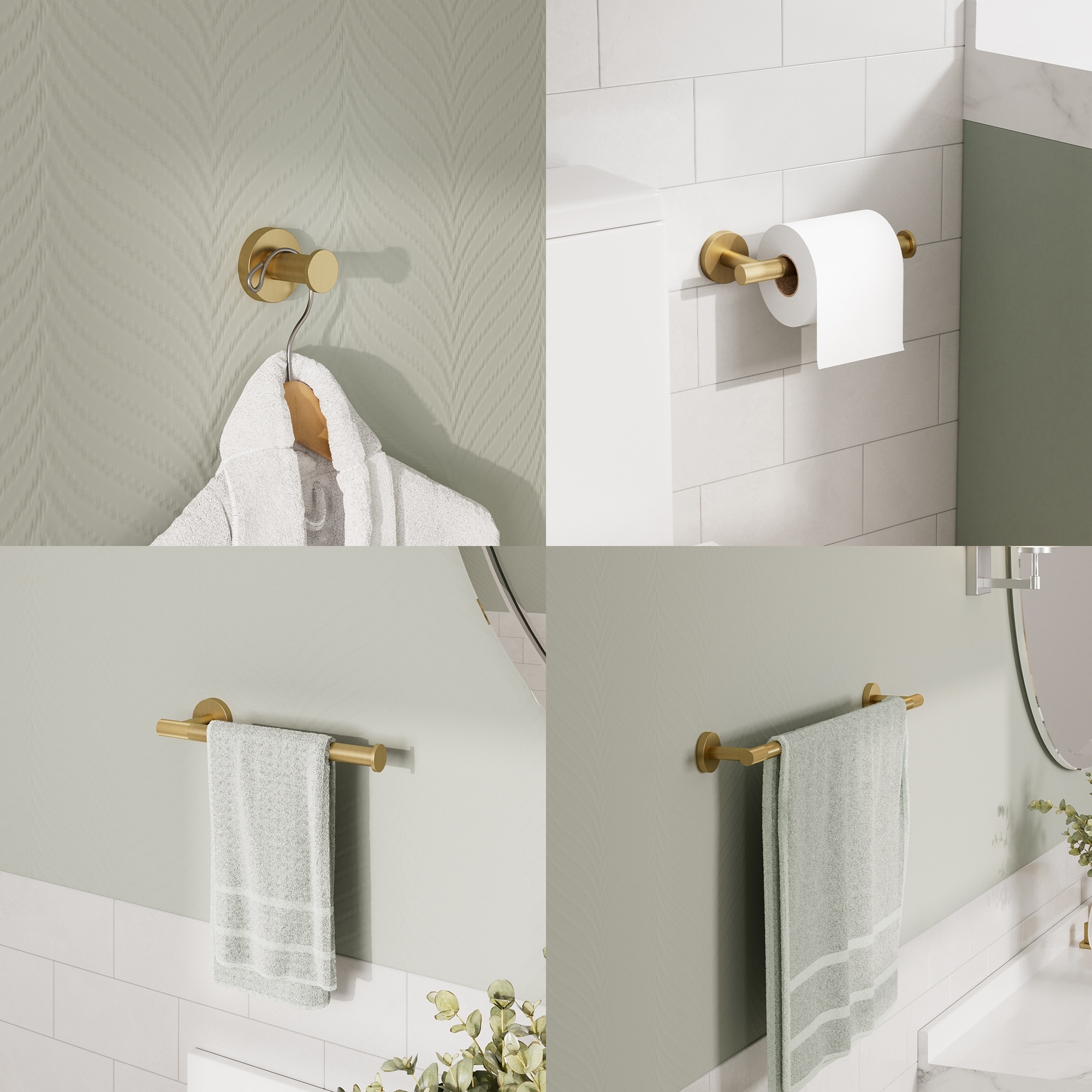 GRANDJOY 4-piece Knurled Bathroom Hardware Set with Towel Bar Paper Holder Ring and Robe Hook