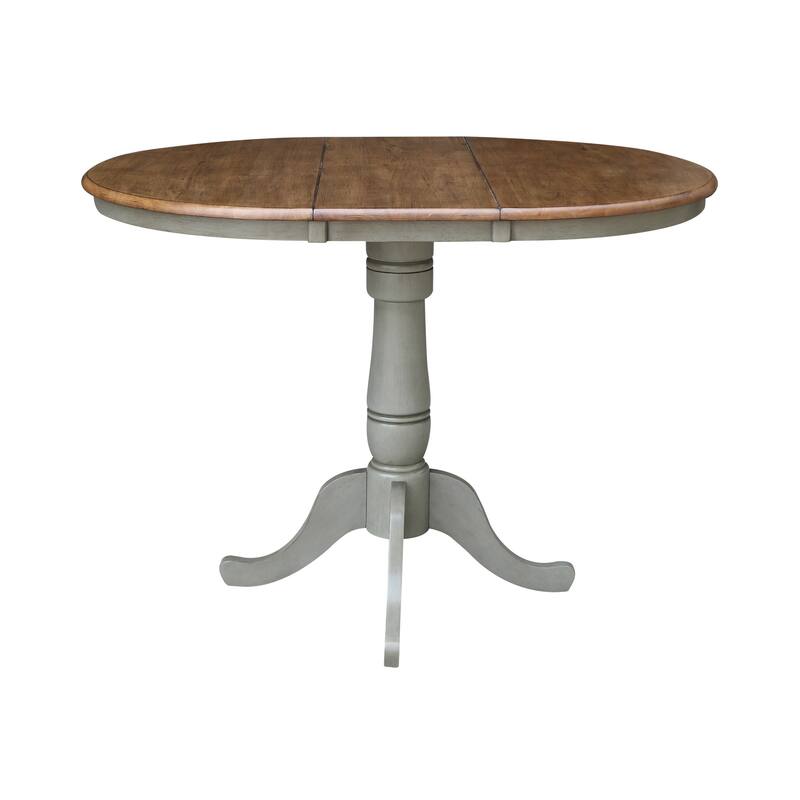 36" Round Top Pedestal Table With 12" Leaf - Distressed Hickory/Stone