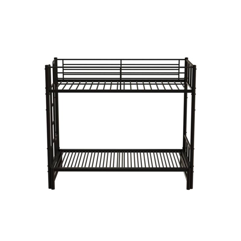 Twin over Twin Metal Pull-Out Bunk Bed with Guardrail, Built-In Ladder and Convertible Frame