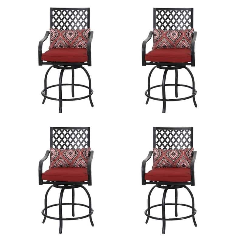 Outdoor Swivel Metal Cushioned Bar Height Patio Chairs Set of 4 - Red