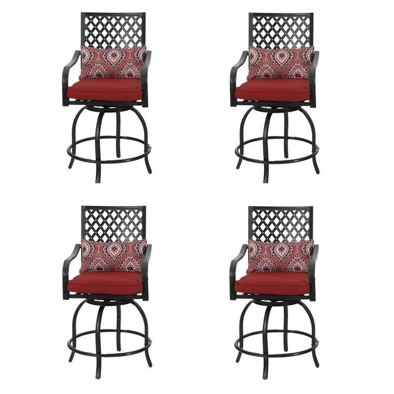 Outdoor Swivel Metal Cushioned Bar Height Patio Chairs Set of 4 Bed
