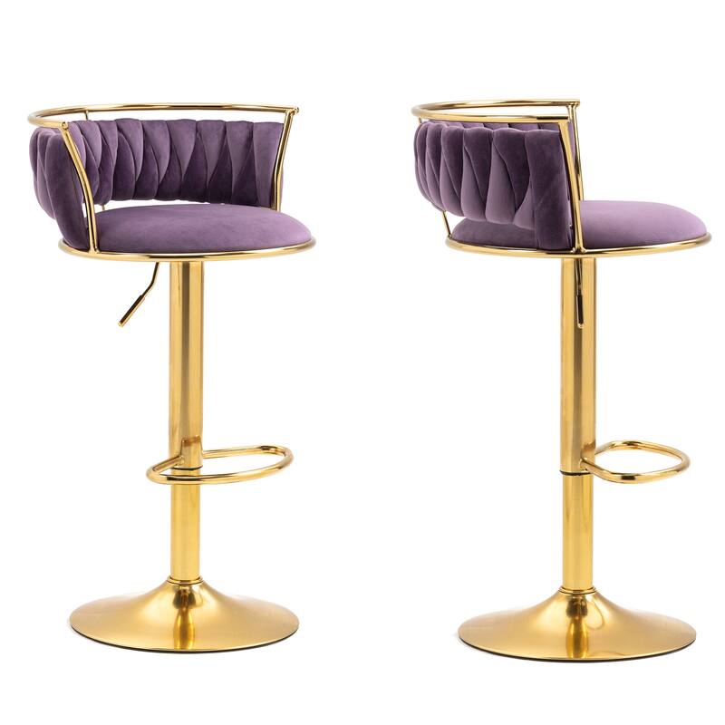 4 Set Modern Velvet Adjustable Swivel Bar Stools with Metal Frame