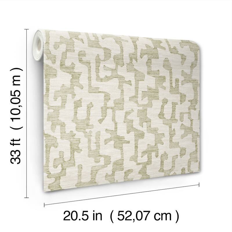 A-Street Prints Cipher Moss Geometric Faux Grasscloth Wallpaper