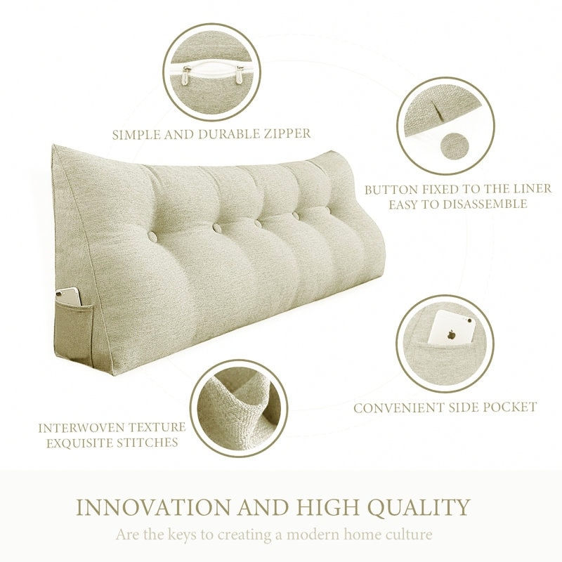 WOWMAX Headboard Wedge Reading Pillow Back Support Linen-image