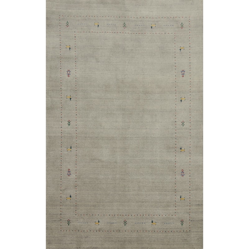 Hand Knotted Oriental 100% Wool Carpet Tribal Animal Pictorial Beige & Ivories Gabbeh Area Rug - 7' 10'' X 5' 0''