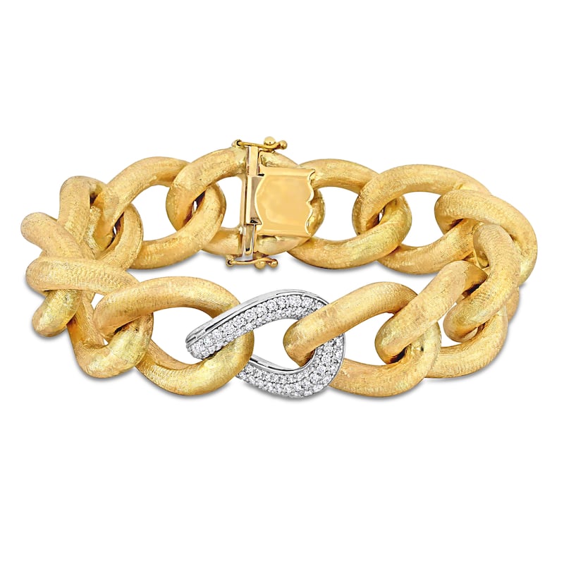 Miadora 1 1/2ct TDW Diamond Oval Link Chunky Bracelet 14k Two-Tone White and Yellow Gold-7.5in