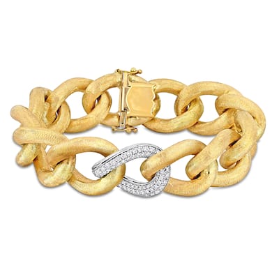 Miadora 1 1/2ct TDW Diamond Oval Link Chunky Bracelet 14k Two-Tone White and Yellow Gold-7.5in