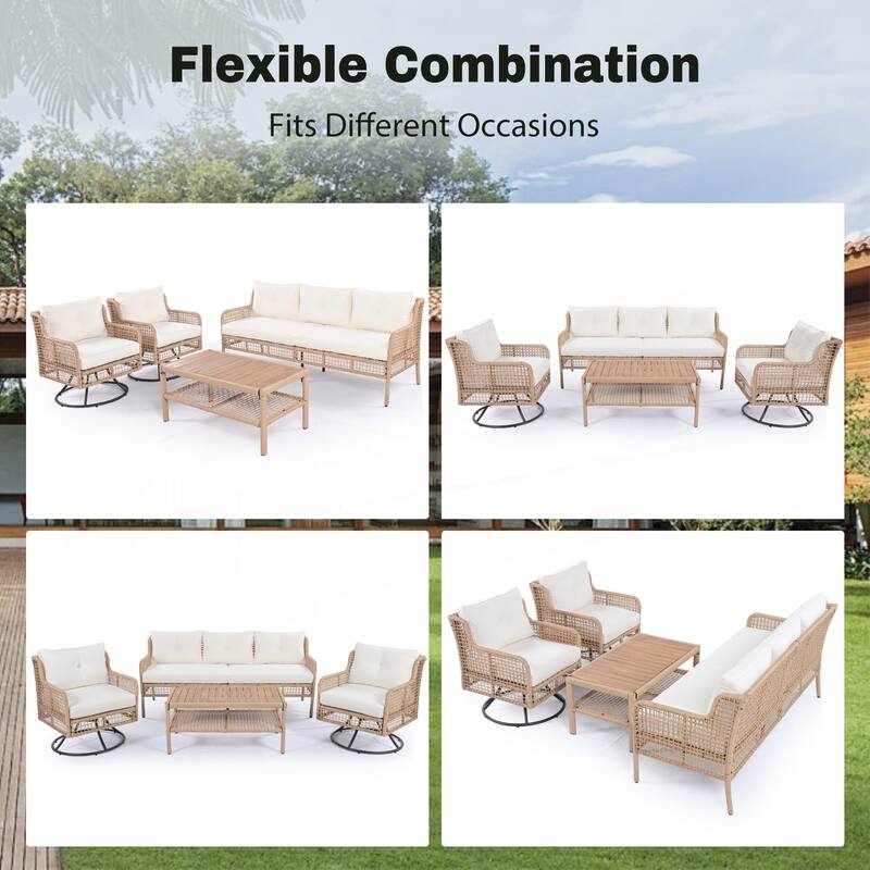 4 Pieces Patio Furniture Set with Swivel Chairs