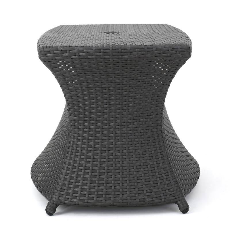 Berkeley Outdoor Wicker Side Table with Umbrella Hole by Christopher Knight Home - 19.5"H x 34"W x 22"D