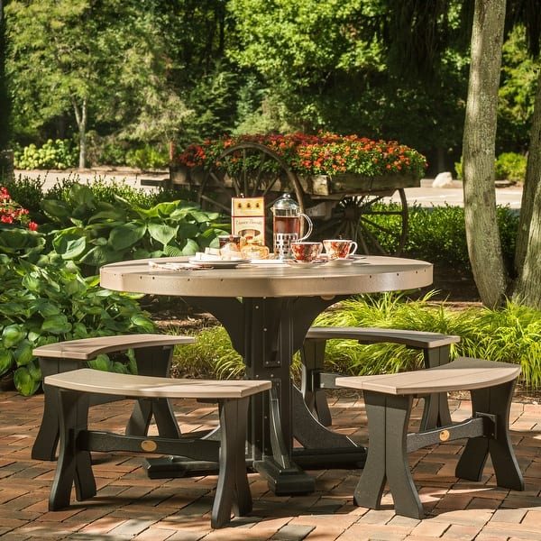 slide 2 of 31, Poly Lumber Round Dining Table Set with 28" Benches