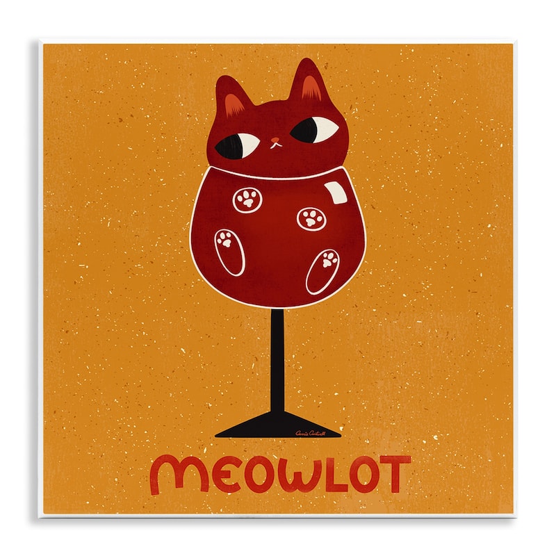 Stupell Meowlot Cat Merlot Wall Plaque Art Design By Carrie Cantwell - 12 x 12