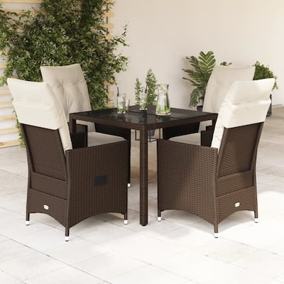 vidaXL 5 Piece Patio Dining Set with Cushions Brown Poly Rattan - 79.4x36.2x100.8