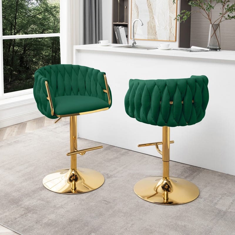 Best Quality Furniture Adjustable Velvet Upholstered Barstool w/ Chrome Finish Base (Set of 2)