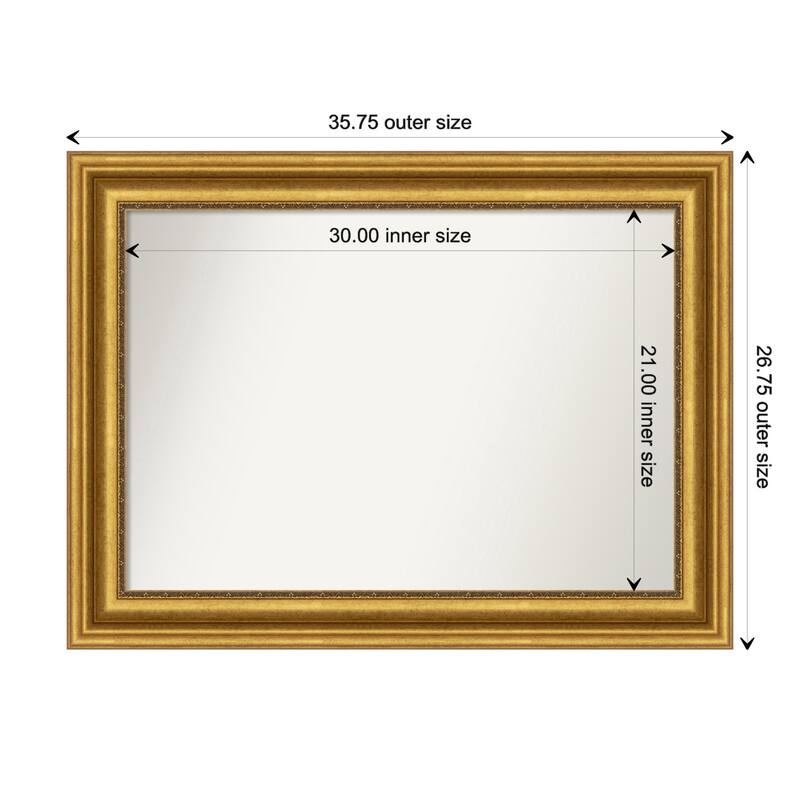 Parlor Gold Framed Non-Beveled Custom Wall Mirror, Bathroom Vanity Mirror - Outer Size: 35.75 x 26.75