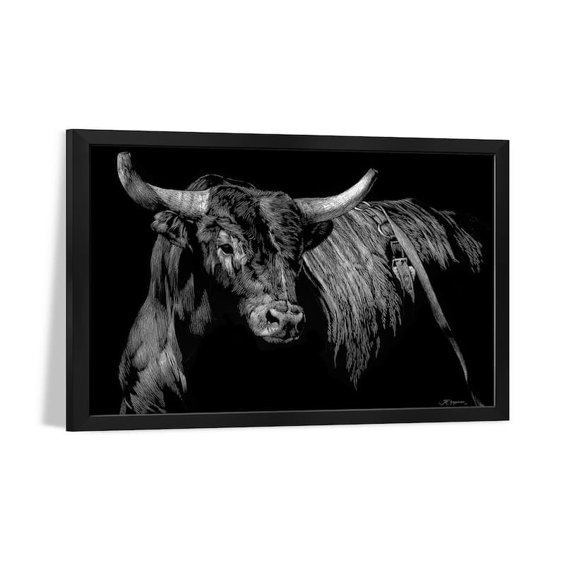 Brindle Rodeo Bull Premium Framed Poster by Julie T. Chapman