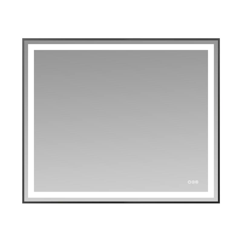Black-Silver Tempered Glass LED Vanity Mirror with Dual Lights & Anti-Fog - 48” W x 40” H - Black-Silver