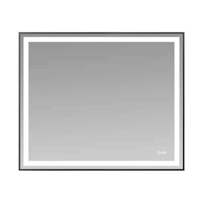 Black-Silver Tempered Glass LED Vanity Mirror with Dual Lights & Anti-Fog - 48” W x 40” H