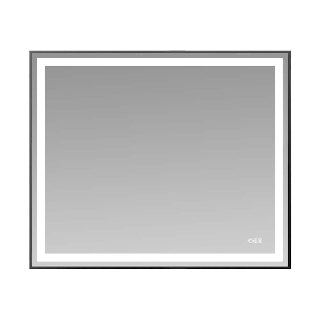 Black-Silver Tempered Glass LED Vanity Mirror with Dual Lights & Anti-Fog - 48” W x 40” H