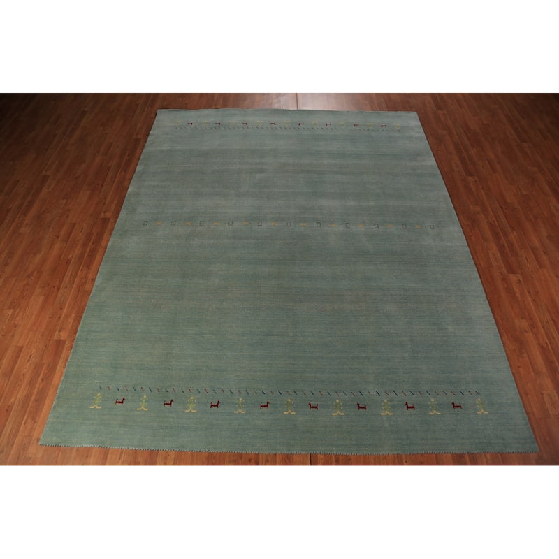 Aqua Green Gabbeh Oriental Area Rug Hand-Knotted Wool Carpet - 8'3" x 9'11"