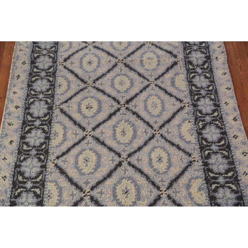 Trellis Plush Moroccan Shaggy Oriental Rug Hand-Knotted Wool Carpet - 4'10" x 7'11"