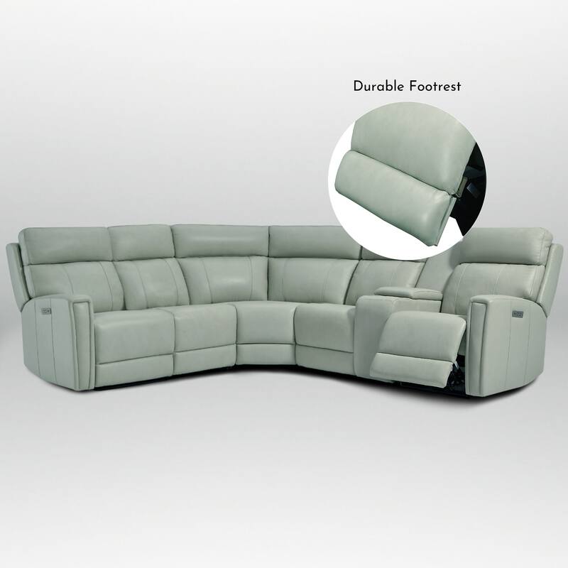 116" W L-Shaped Genuine Leather Power Reclining Sectional Sofa with Console, Ajustable Headrest, USB PortS, 1 Power Armlesschair