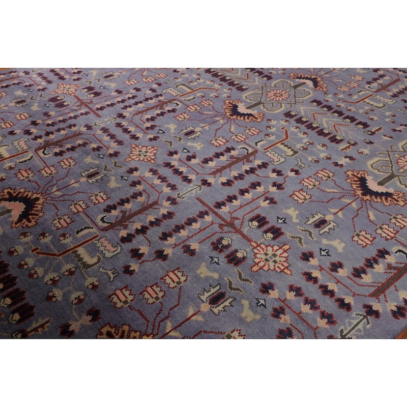 Blue Oushak Oriental Area Rug Handmade Transitional Wool Carpet - 8'8"x 11'10"