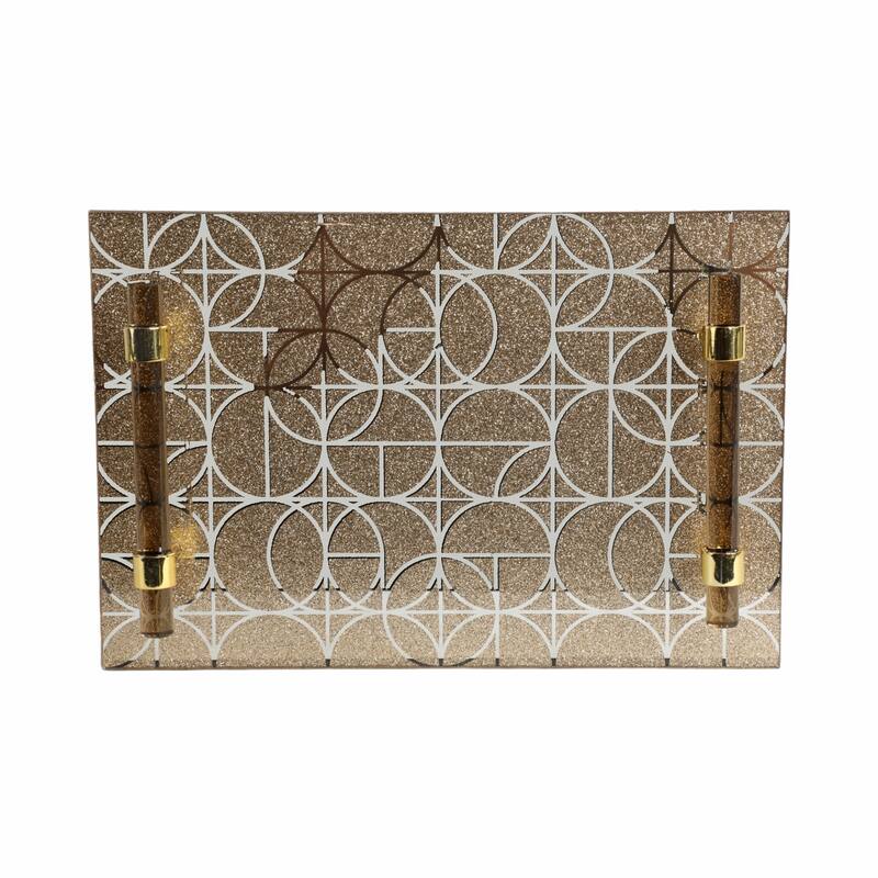 Glass Serving Trays with Modern Handles Stylish Accent (Set of 2) - 16" x 12" x 2"