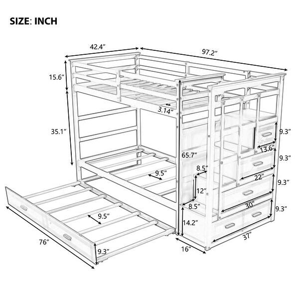 Twin Over Twin Bunk Bed, Solid Wood Staircase 3-in-1 Bunk Bed Frame